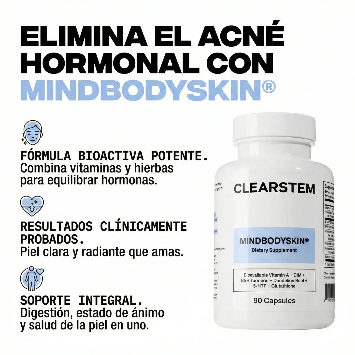CLEARSTEM® – Fórmula Avanzada para Acné Hormonal y Piel Clara