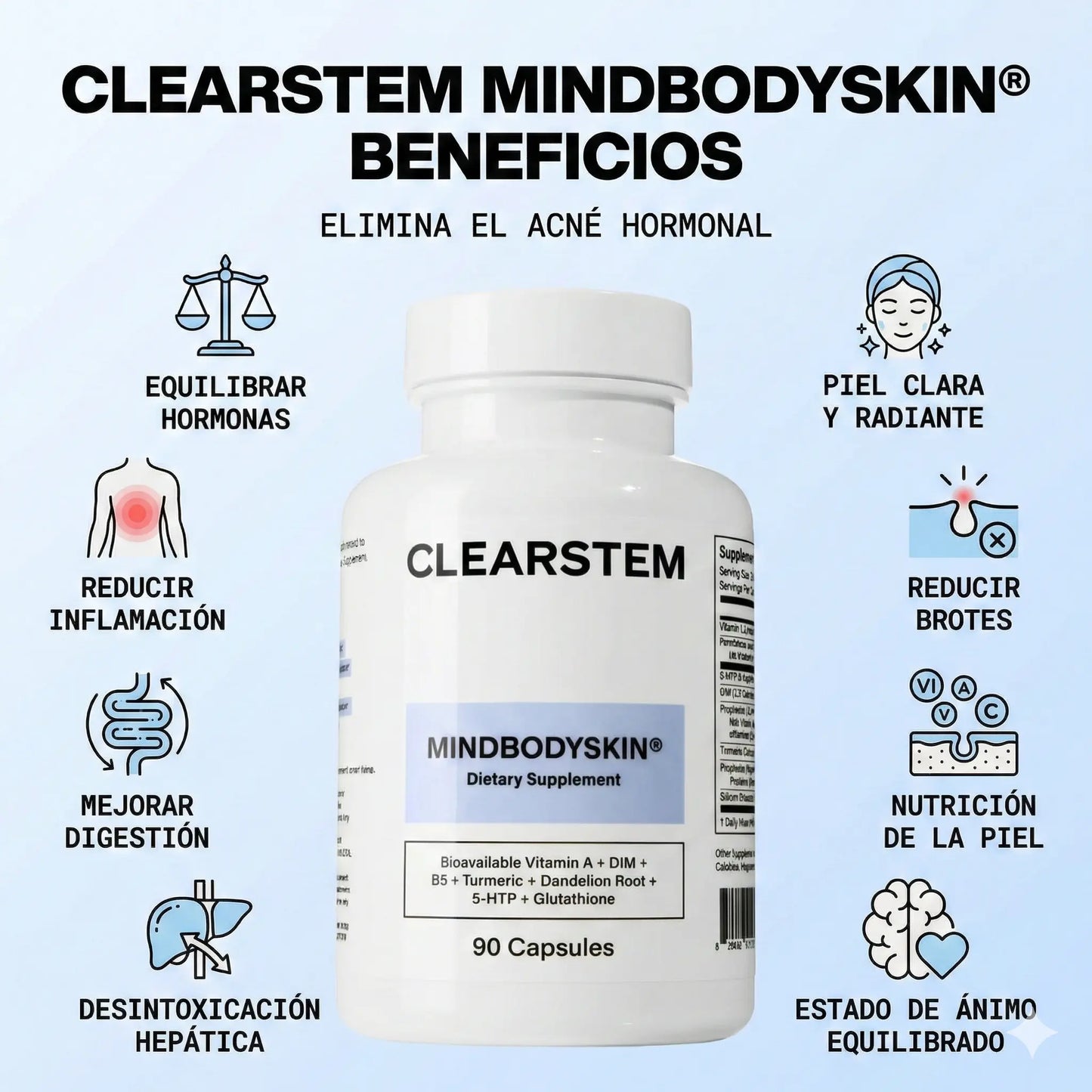 CLEARSTEM® – Fórmula Avanzada para Acné Hormonal y Piel Clara