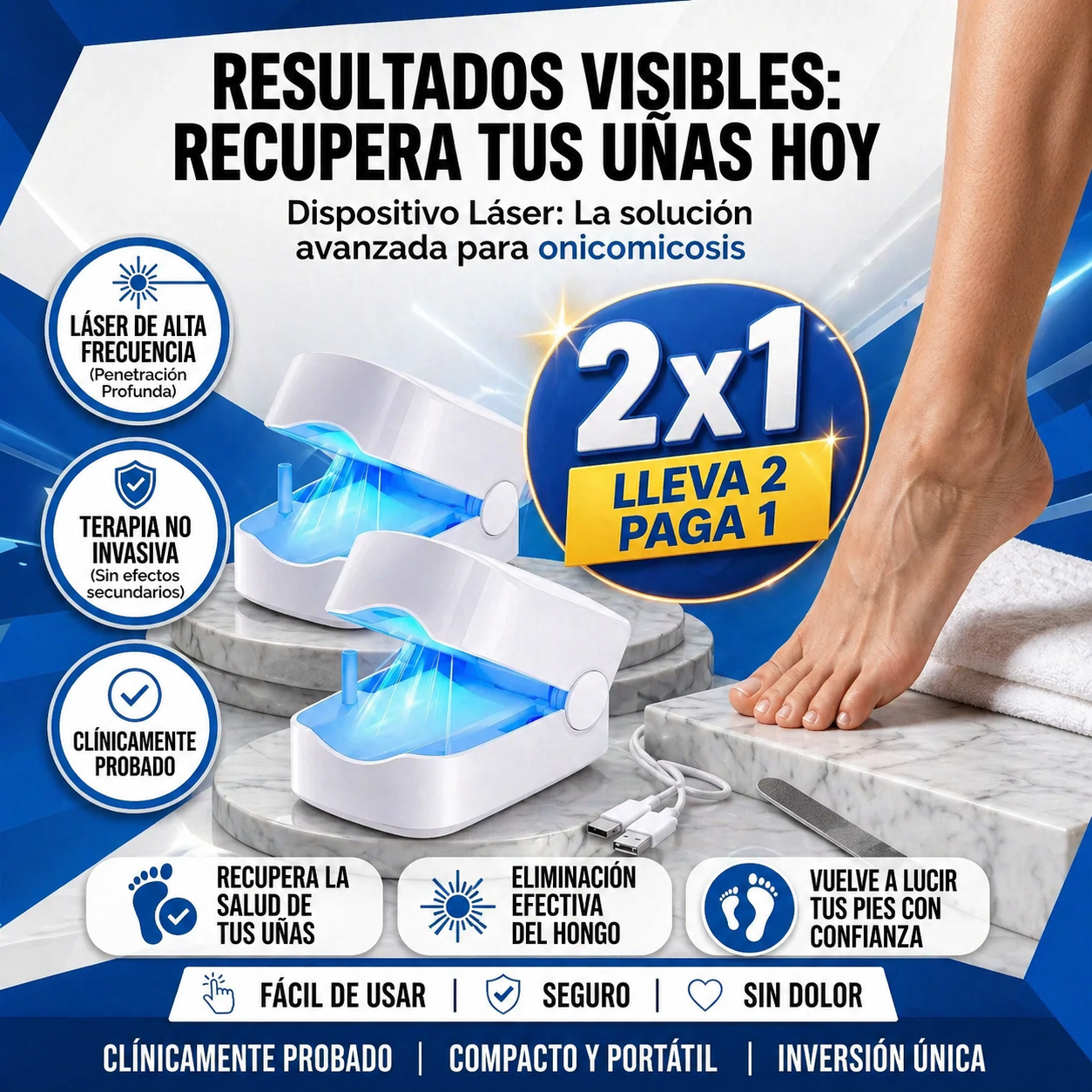 OFERTA ESPECIAL HOY (2x1) NailClear™ – Tratamiento Láser para Hongos